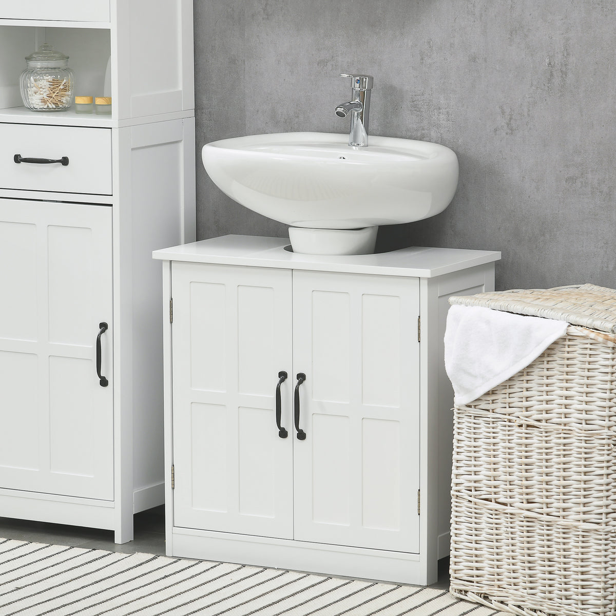 Bathroom Sink Cabinet, Pedestal Sink Cabinet with Adjustable Shelf, White