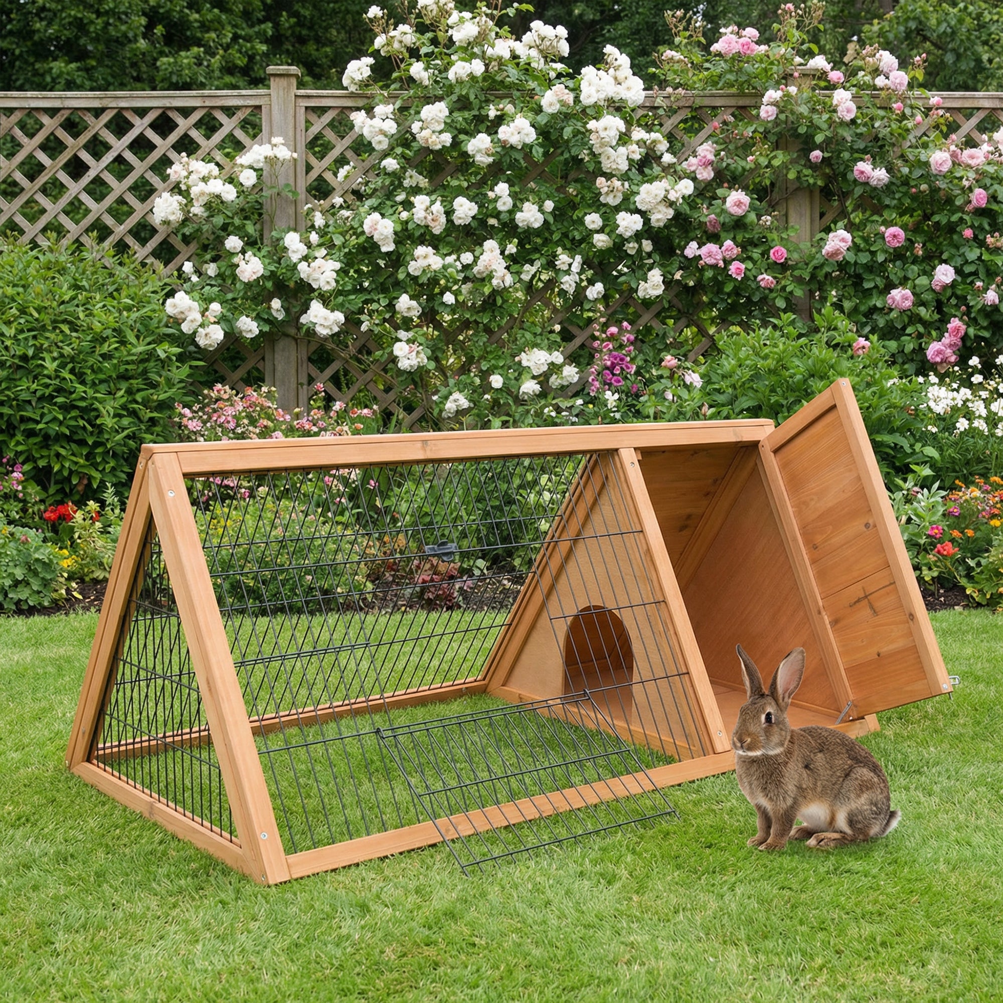 Rabbit Hutch Outdoor, Wooden Chicken Coop with Run, Outdoor Small Animal Cage for Rabbit, Small Duck and Chicken, Brown