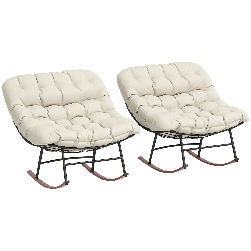Outdoor Rocking Chair Patio Set of 2, Oversized Rocking Papasan Chairs with Cushions for Garden Porch, 265 lbs., Beige