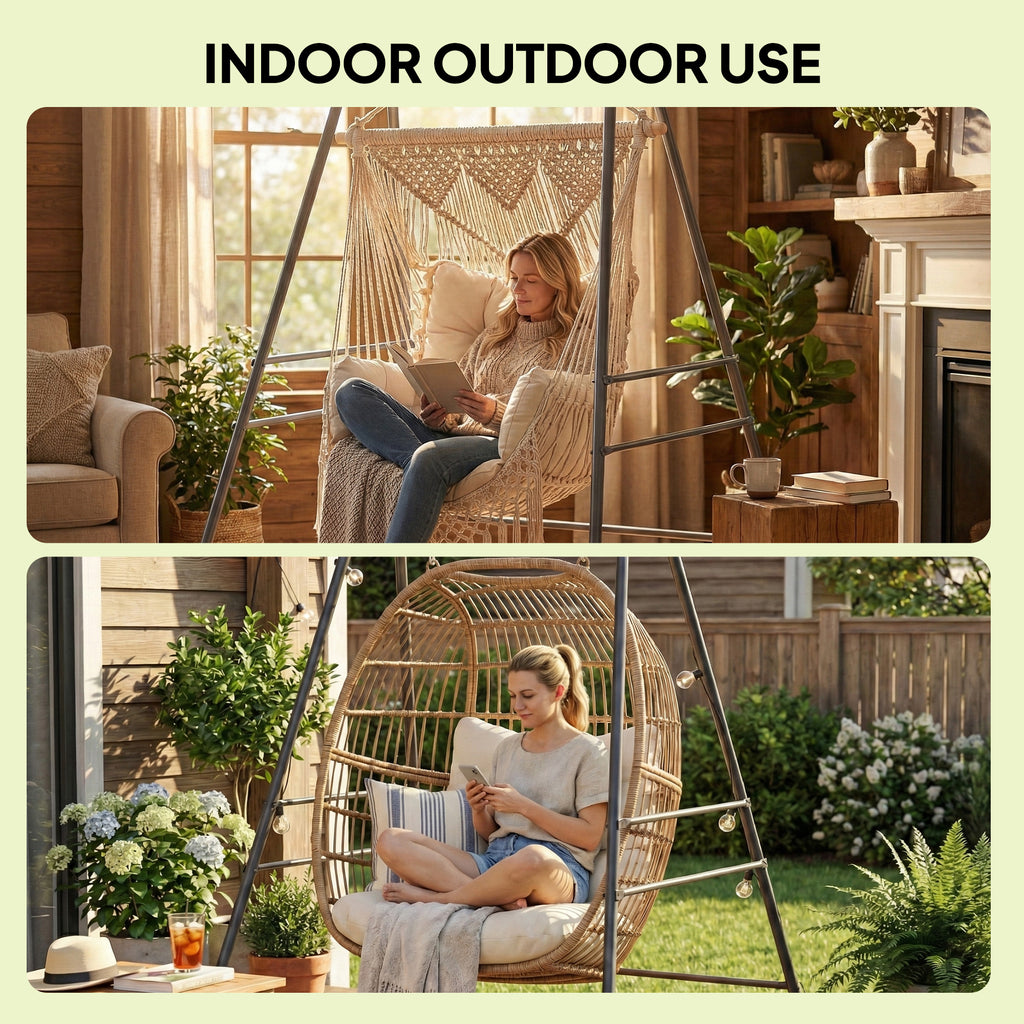 Hammock Chair Stand Indoor and Outdoor Use with Anti-Slip Foot Pads, 2 Carabiners, Gray