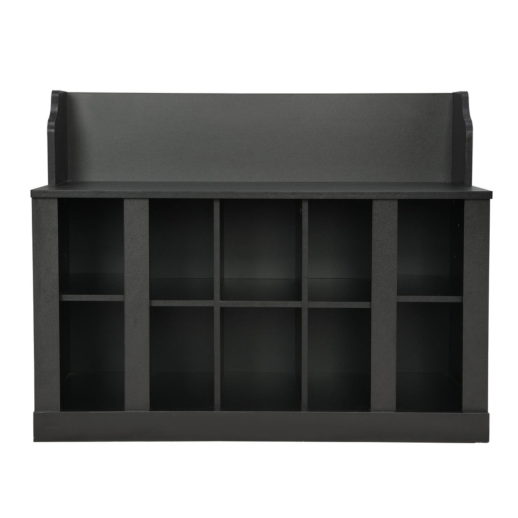 Shoe Cabinet Storage with Shelves and 4 Hooks, Elegant Hall Tree with Wall Mounted Coat Rack, Entryway Organizer for Hallway, Mudroom, Black