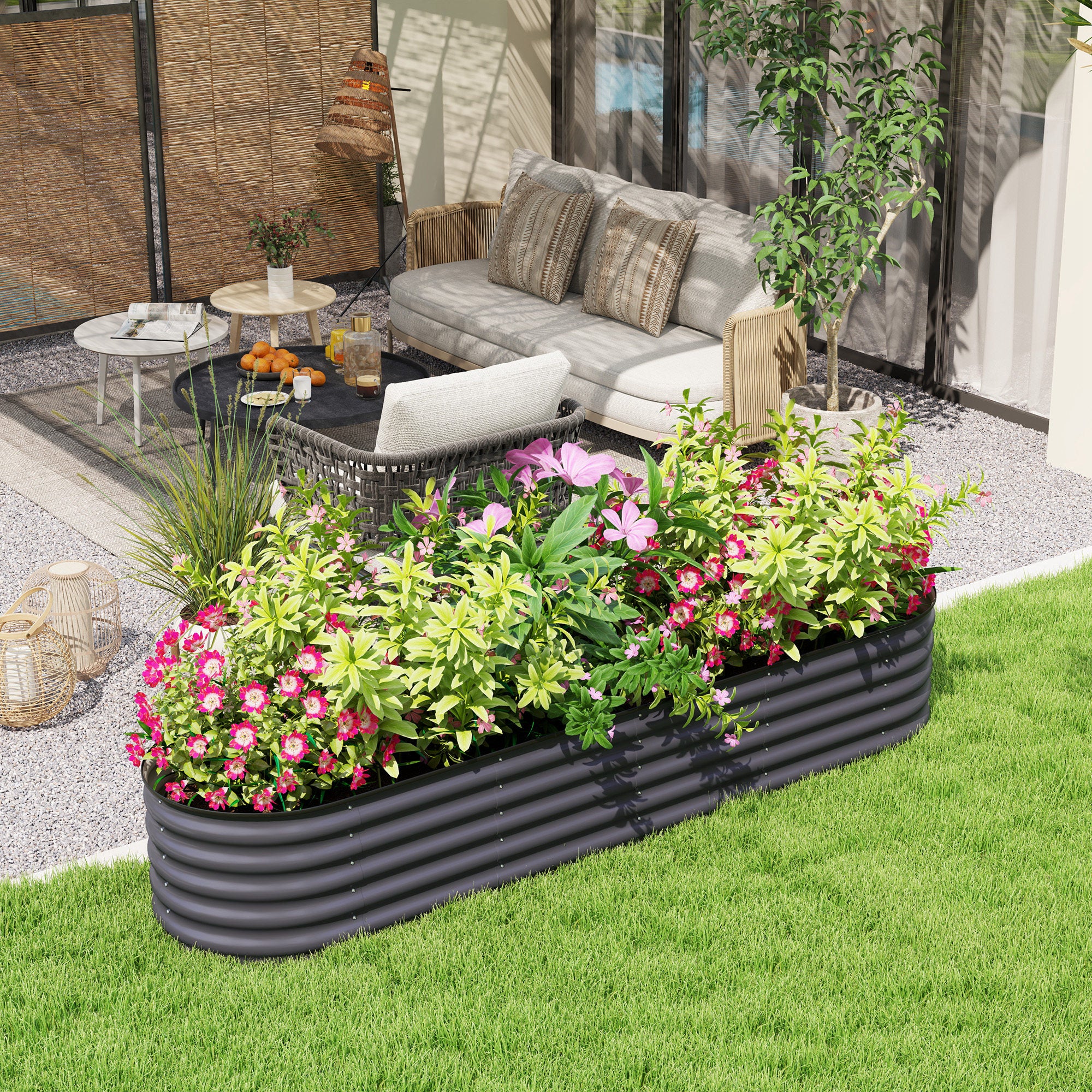 7.9' x 2' x 1.4' Galvanized Raised Garden Bed Kit, Metal Planter Box with Safety Edging, Dark Gray