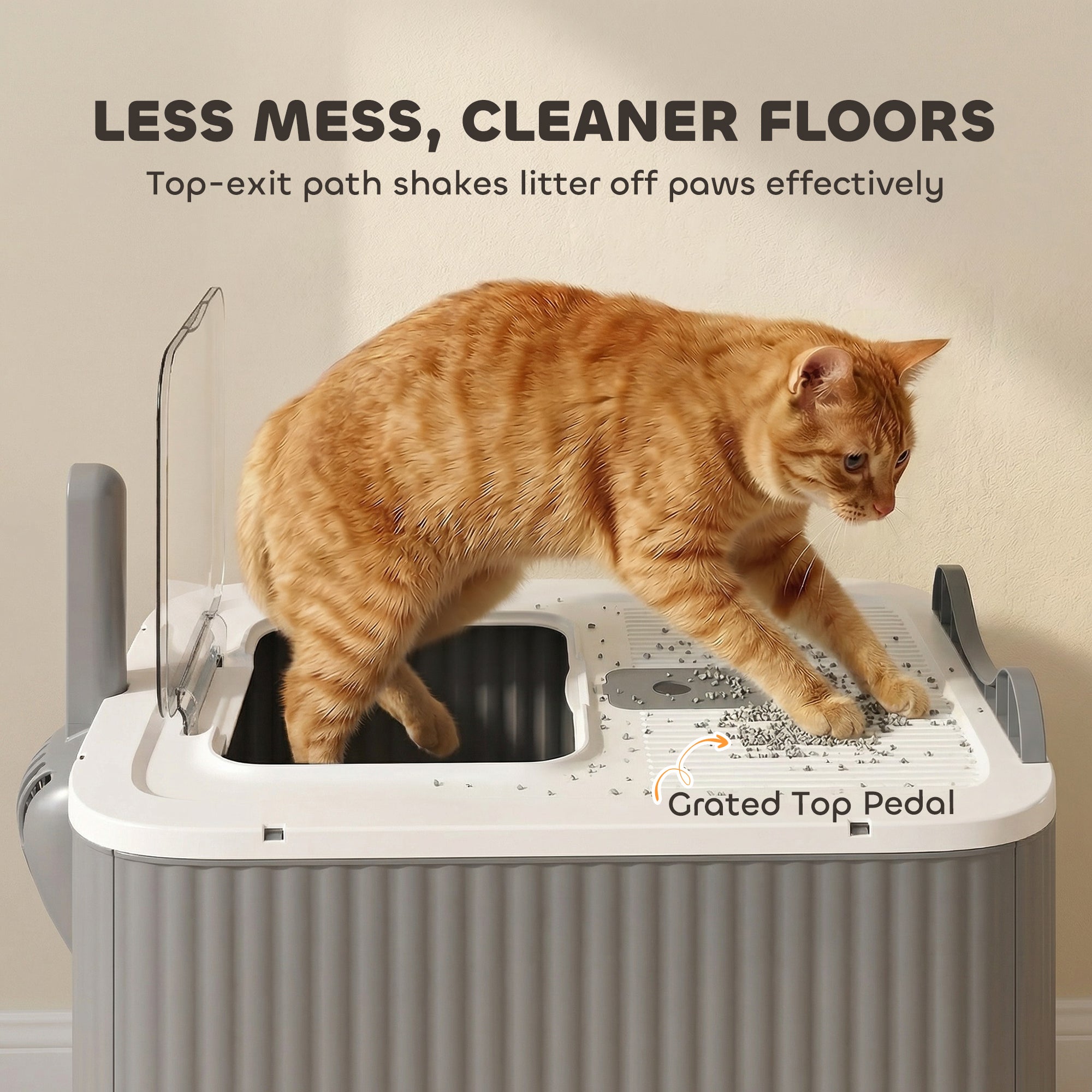 Cat Litter Box with Lid, Enclosed Litter Box for Medium Cats, Front-Entry and Top-Exit, Scoop, Deodorizer Bag, White
