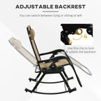 2 Outdoor Rocking Chairs Foldable Reclining Zero Gravity Lounge Rockers w/ Pillow Cup & Phone Holder, Beige