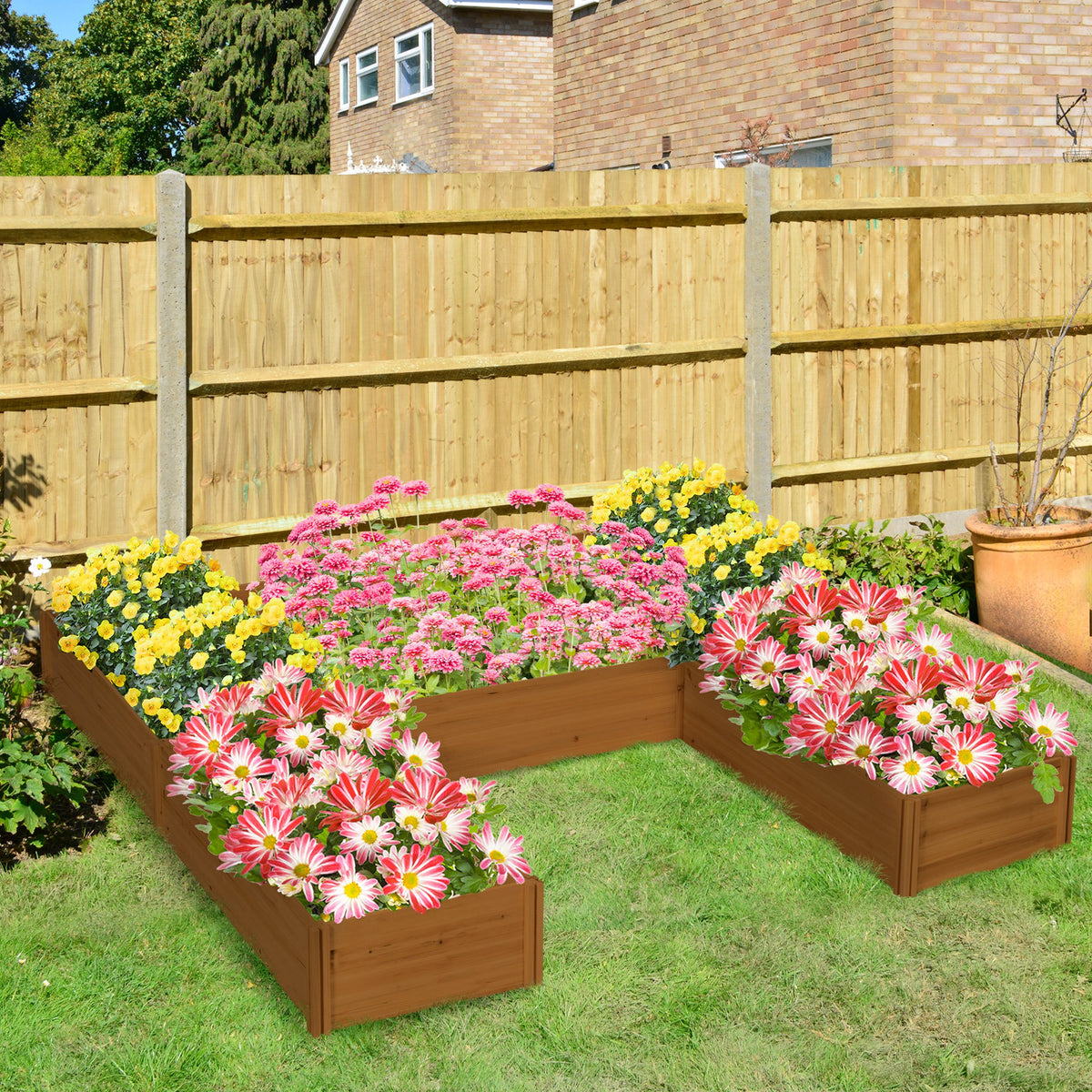 Raised Garden Bed, Set of 5 Large Wooden Box Planters for Outdoor Plants Vegetables Flowers Herbs, 7.5x7.5x1ft, Brown