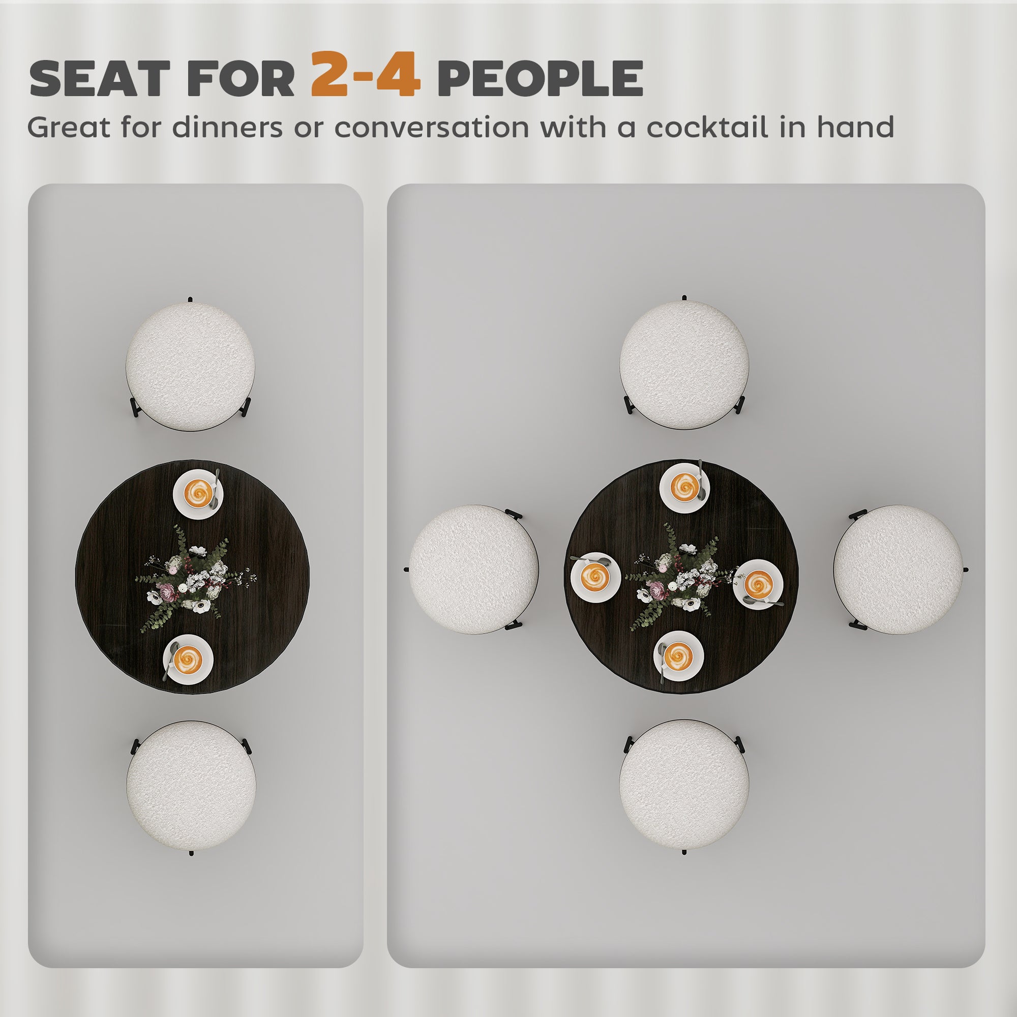 Round Dining Table for 2-4 People, Small Kitchen Table with Wood Grain Top, Black