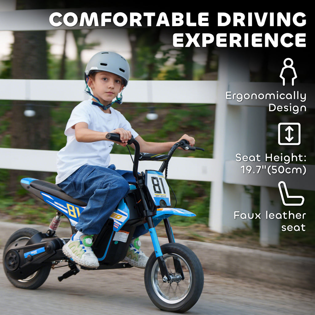 24V Kids Motorcycle, Electric Dirt Bike with 250W Motor, Up to 9.9 MPH, 12" Inflatable Tires and Rear Suspension, Blue