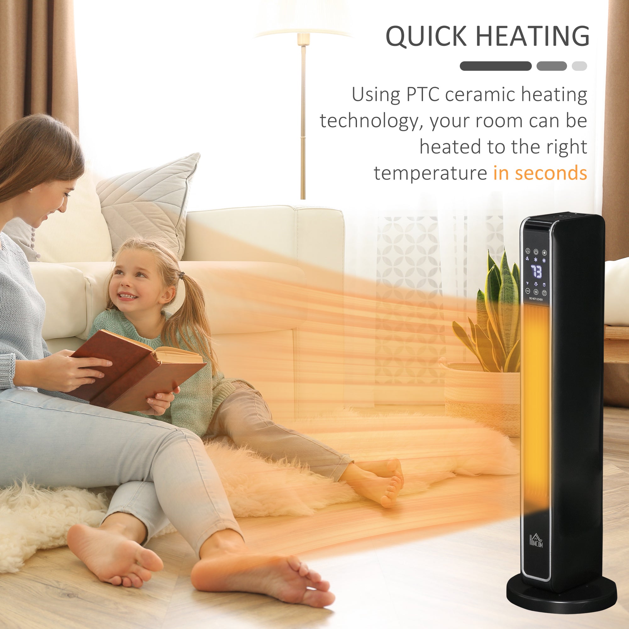 2-In-1 Portable Electric Tower Heater, Oscillating Space Heater for Indoor Use with Remote Control, 8H Timer, Three Heating Modes(High, Low, Fan), 750W / 1500W, Black