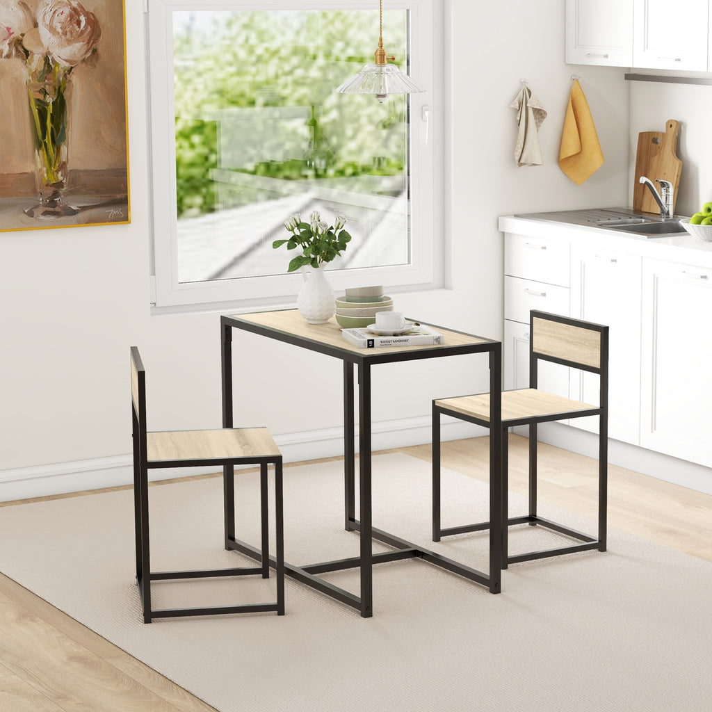 3-Piece Dining Room Set, Industrial Kitchen Table Set with Rectangular Table and 2 Dining Chairs, Oak