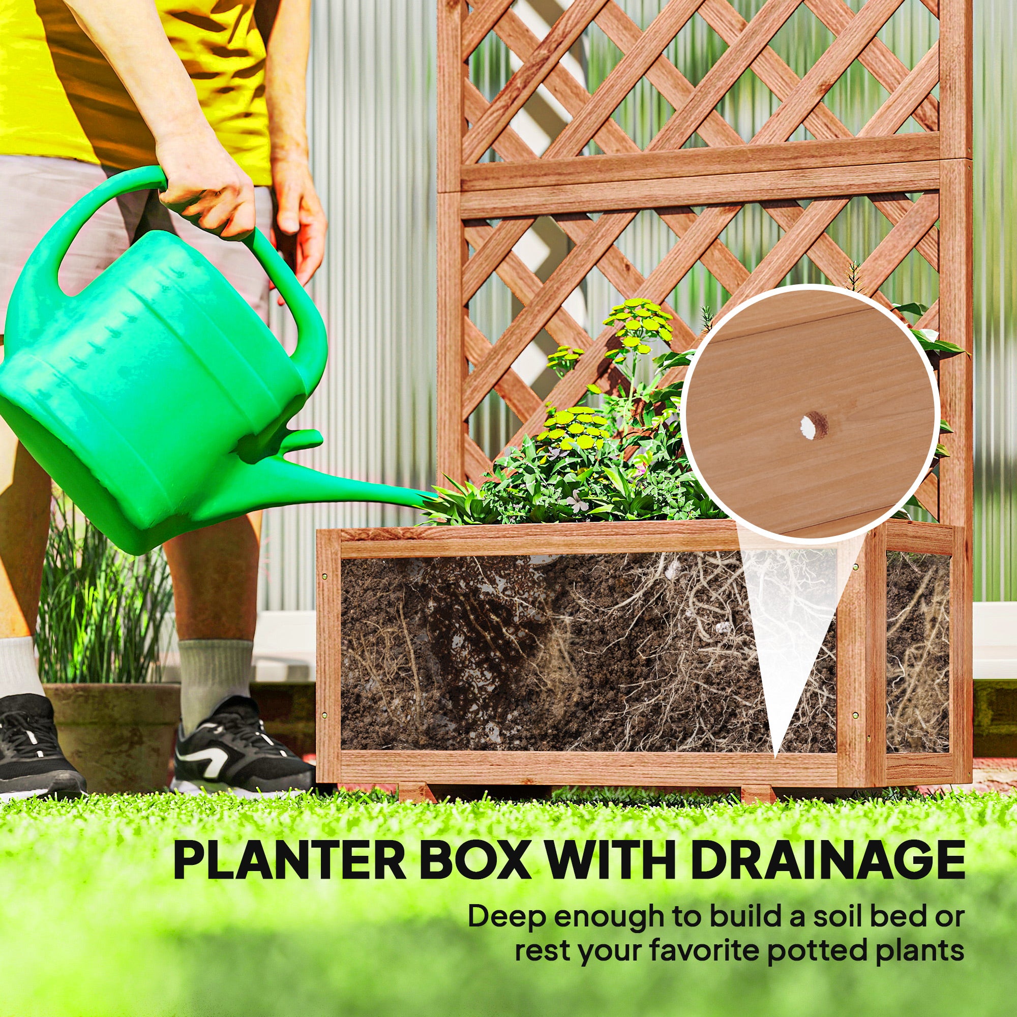 Wooden Raised Garden Bed, Raised Planter Box, Planter with Trellis for Climbing Plants Flowers, Orange