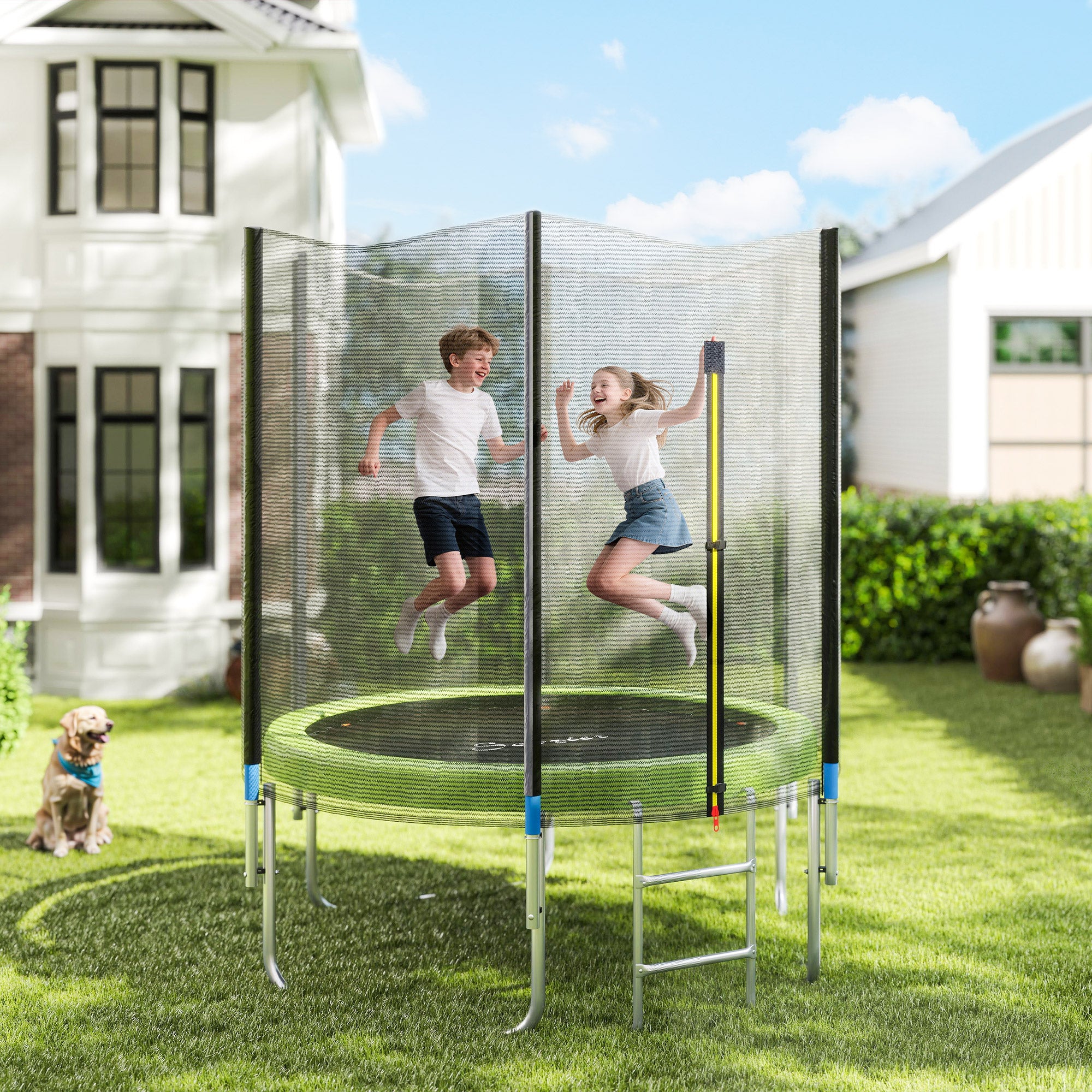 14FT Trampoline Spring Cover, Safety Trampoline Pad Replacement, Waterproof and Tear Resistant, All Weather Trampoline Accessories, No Holes for Pole, Green
