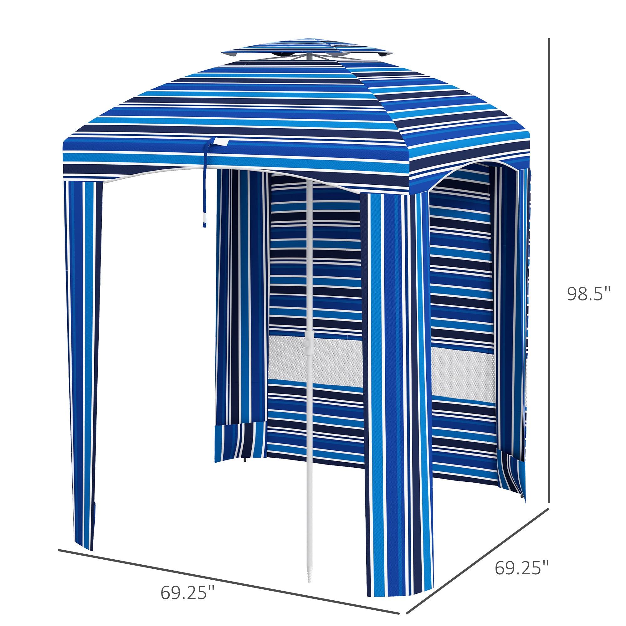 5.8' x 5.8' Cabana Umbrella for Travel, Walls, Vents, Ruffles, Carry Bag, Beach Umbrella, Blue Stripe