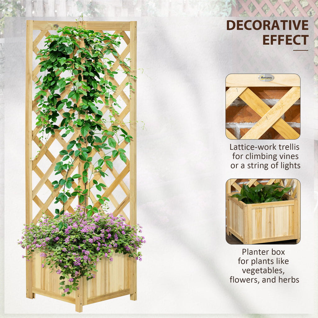 Wooden Raised Garden Bed, Planter with Trellis for Vine Climbing and Vegetables, Herbs and Flowers Growing, Natural