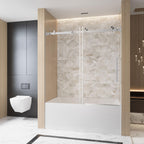 Frameless Shower Door with Anti-Shatter Safety Film and Bottom Water-Blocking Strip, Panel for Bathroom, 60" L x 0.5" W x 60" H, Brushed Nickel