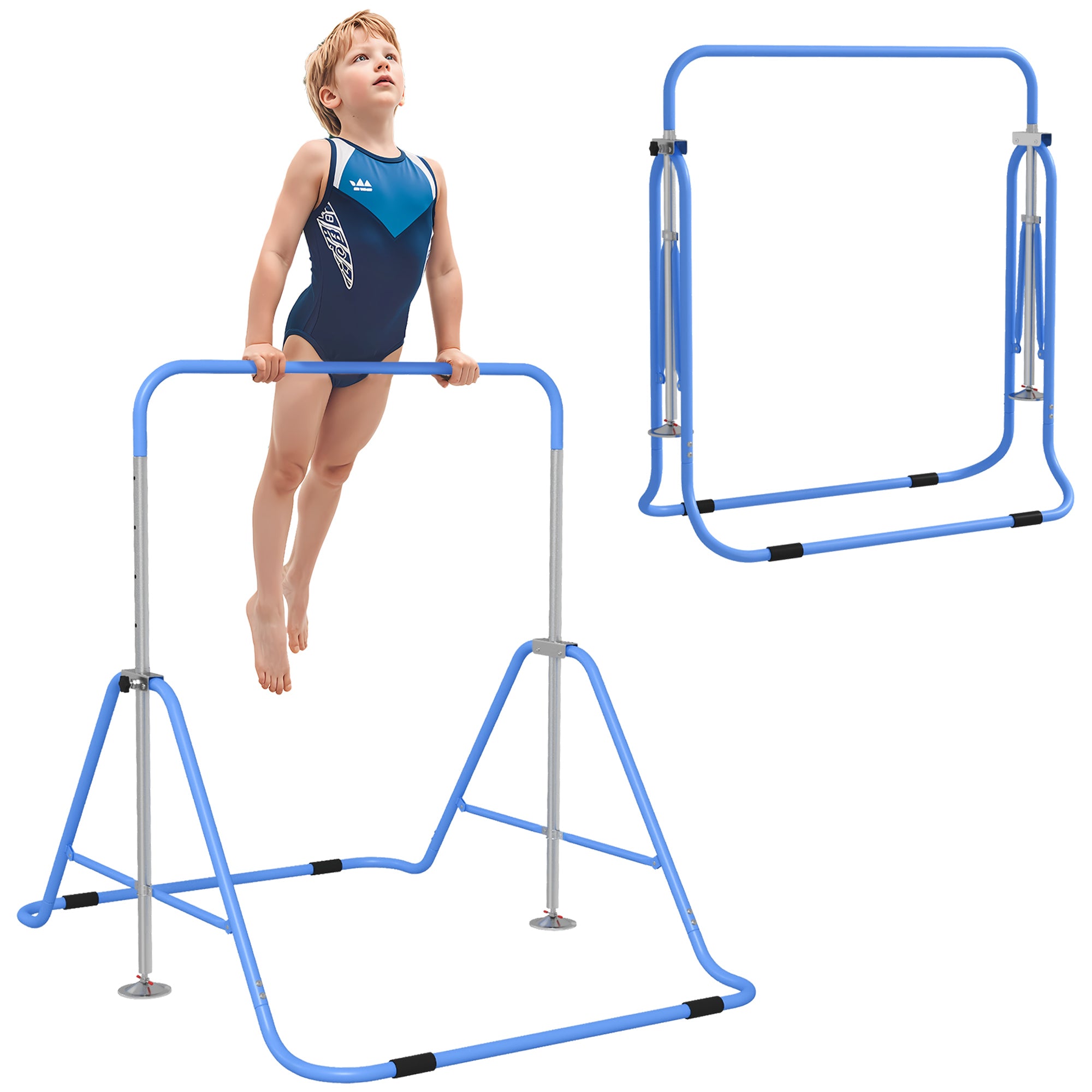 Folding Gymnastics Bar for Kids, Adjustable Height, Bubble Gum Blue