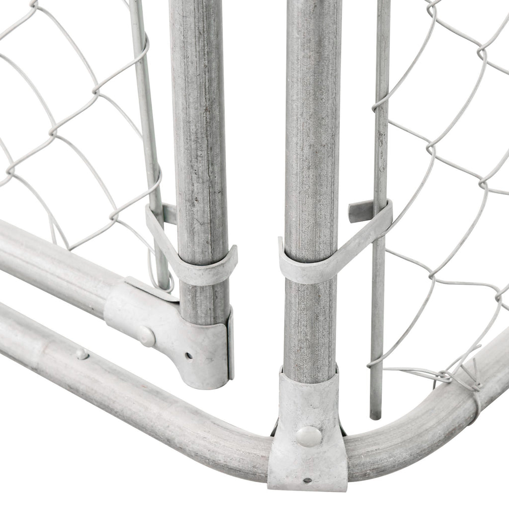 Outdoor Dog Kennel Galvanized Steel Fence with Cover Secure Lock Mesh Sidewalls for Backyard 9.8' x 9.8' x 7.7'