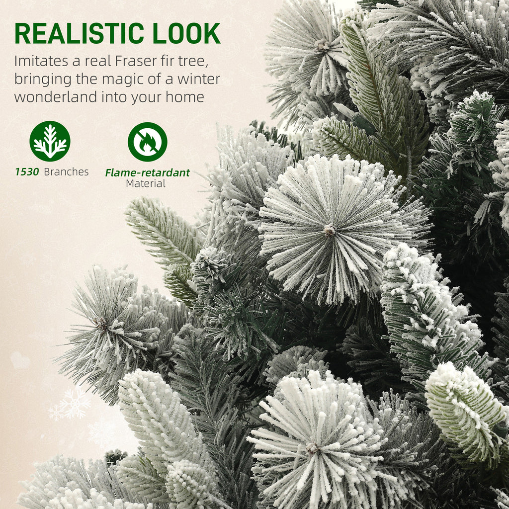 7.5 ft Prelit Flocked Artificial Christmas Tree with 500 Clear Lights, 1530 Tips, Metal Stand for Home Office Holiday