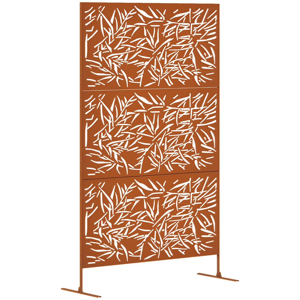 Decorative Privacy Fence Screen, Metal Outdoor Privacy Screen Climbing Plant Trellis with Stand, Bamboo Brown