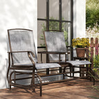 2-Seat Outdoor Glider Swing, Center Coffee Table and Independent Chairs, Supports Up to 352 lbs., Loveseat with Breathable Sling for Backyard, Garden, and Porch, Brown