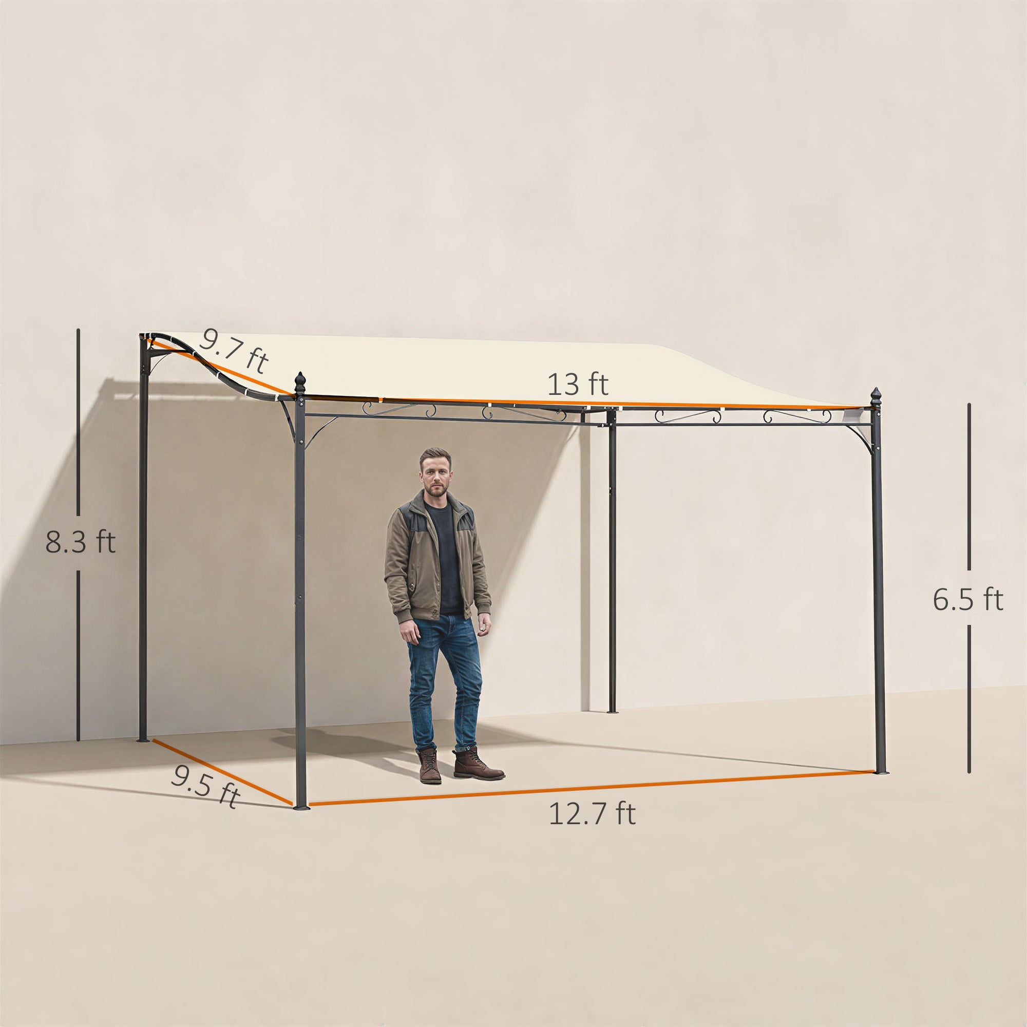 10' x 13' Outdoor Pergola Gazebo, Steel Patio Canopy with Weather-Resistant Fabric and Drainage Holes, Cream White