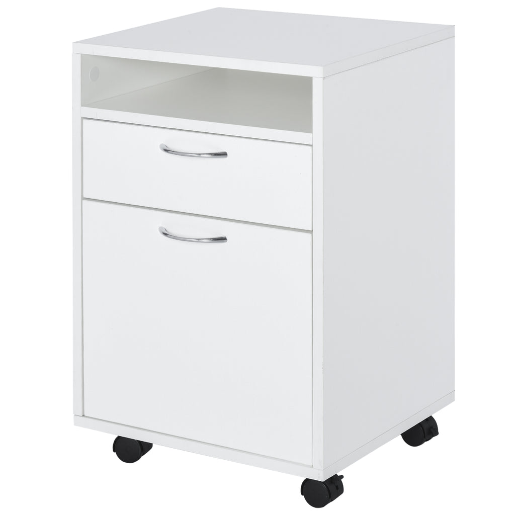 Mobile Storage Cabinet Organizer with Drawer and Cabinet, Printer Stand with Castors, White