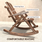 Outdoor Wooden Rocking Chair, Single-Person Adirondack Rocking Patio Chair with Rustic High Back, Slatted Seat and Backrest for Indoor, Backyard, Garden, Carbonized