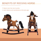 Kids Wooden Plush Ride-On Rocking Horse Chair Toy with Realistic Sounds Dark Brown/White
