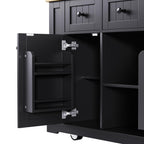 Kitchen Island with Internal Rack, Drop Leaf, Power Outlet, Rolling Cart with Adjustable Shelves and Drawers, 50" L x 29.5" W x 36.5" H, Black