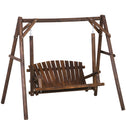 2-Seat Wooden Swing Bench, Ergonomic Design, 'A' Frame Construction, Stable and Non-Slip, Solid Wood Frame Log Garden Swing, for Outdoor and Indoor, Brown