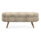Oval Storage Ottoman Bench with Foam Cushion and Sturdy Rubberwood Legs, Multi-Use Footstool for Bedroom, 43.5" L x 16" W x 16" H, Brown
