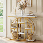 39.4" Console Table with Storage Shelves, Industrial Sofa Table for Living Room, Hallway, White Marble Effect