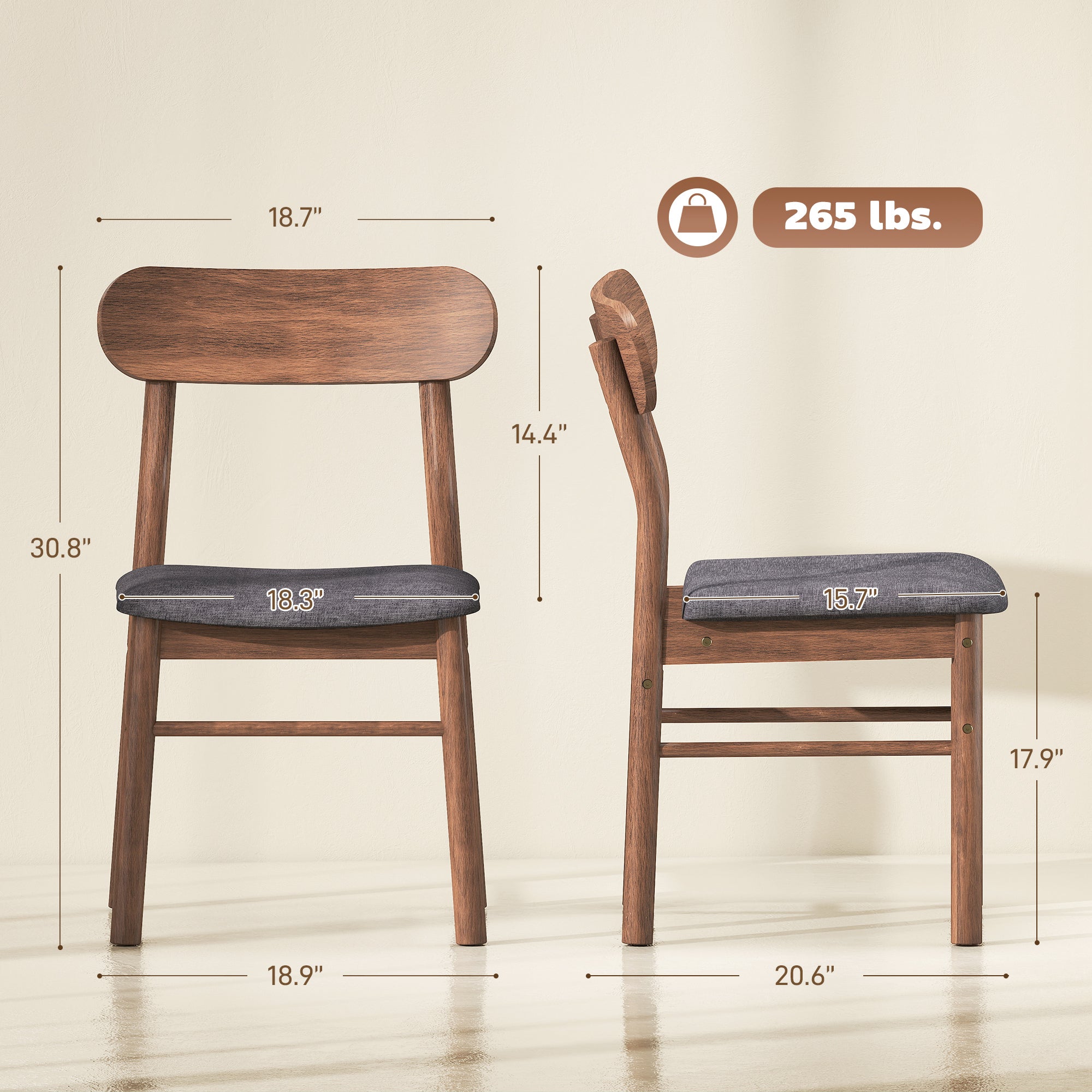 Set of 4 Dining Chairs, Upholstered Dining Room Chairs with Rubberwood Legs and Padded Seat for Kitchen, Gray