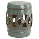 14" x 17" Ceramic Garden Stool with Double-Coin Knotted Ring Design, Glazed Decorative Outdoor Stool, Green