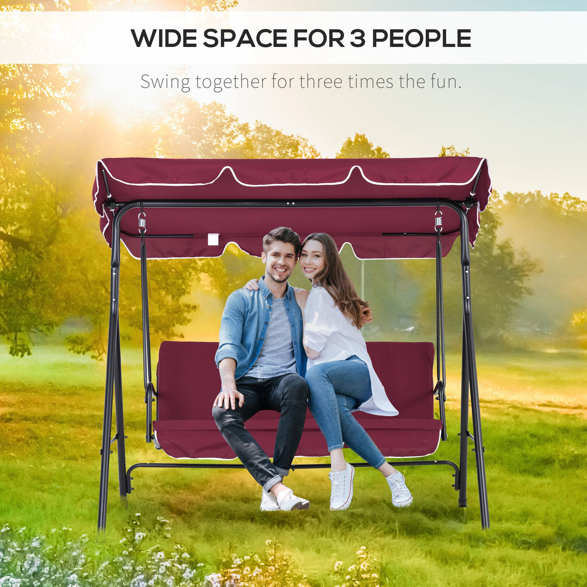 Outdoor Patio Swing Chair with Adjustable Tilt Canopy and Removable Cushion, Red