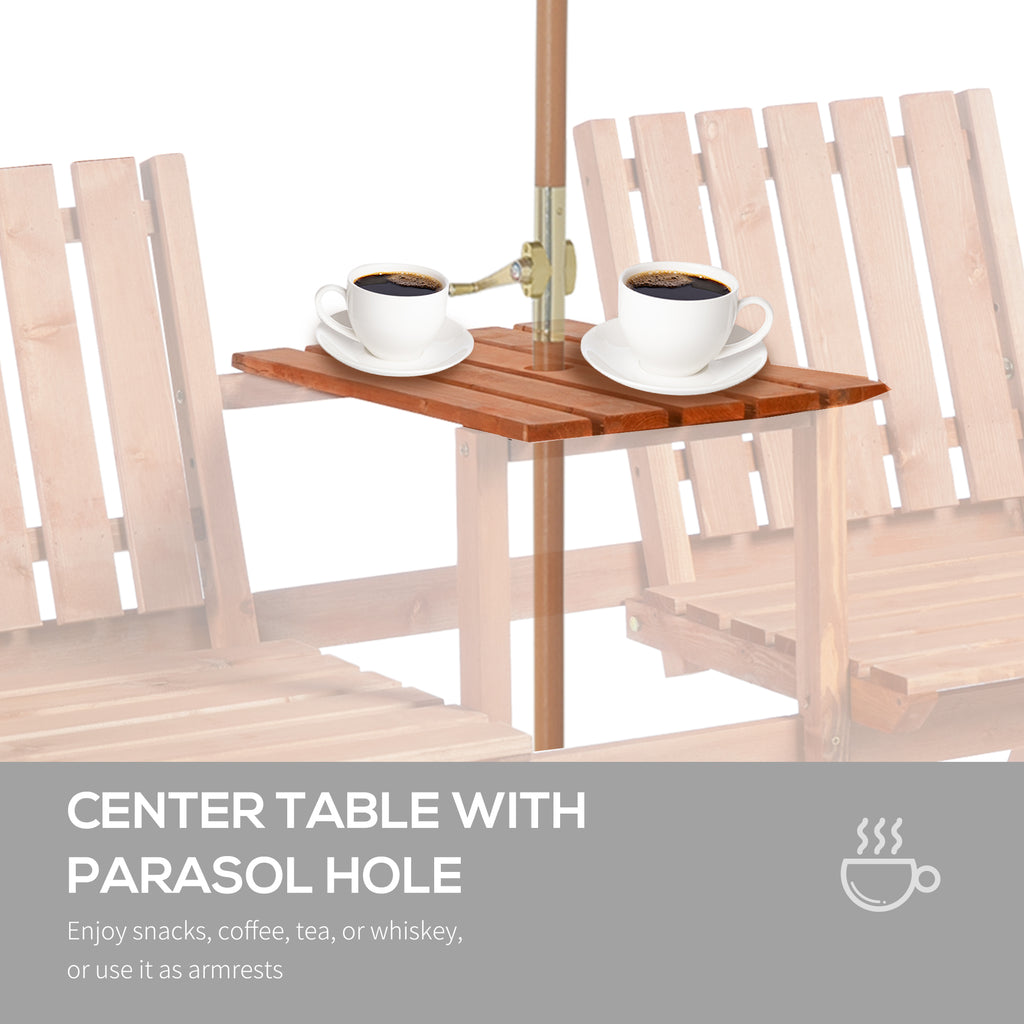 Patio Bench, Garden Bench with Middle Table and Umbrella Hole, Wooden Outdoor Bench for Patio, Porch, Poolside, Balcony, Orange