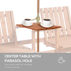 Patio Bench, Garden Bench with Middle Table and Umbrella Hole, Wooden Outdoor Bench for Patio, Porch, Poolside, Balcony, Orange