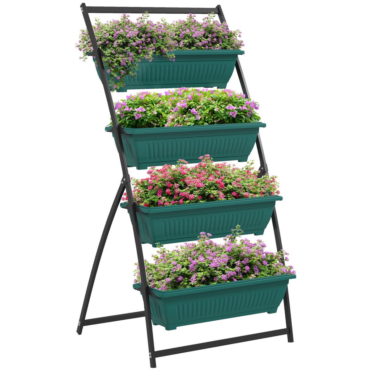4-Tier Vertical Raised Garden Planter with 4 Boxes, Outdoor Plant Stand Grow Container for Vegetable & Flowers, Green