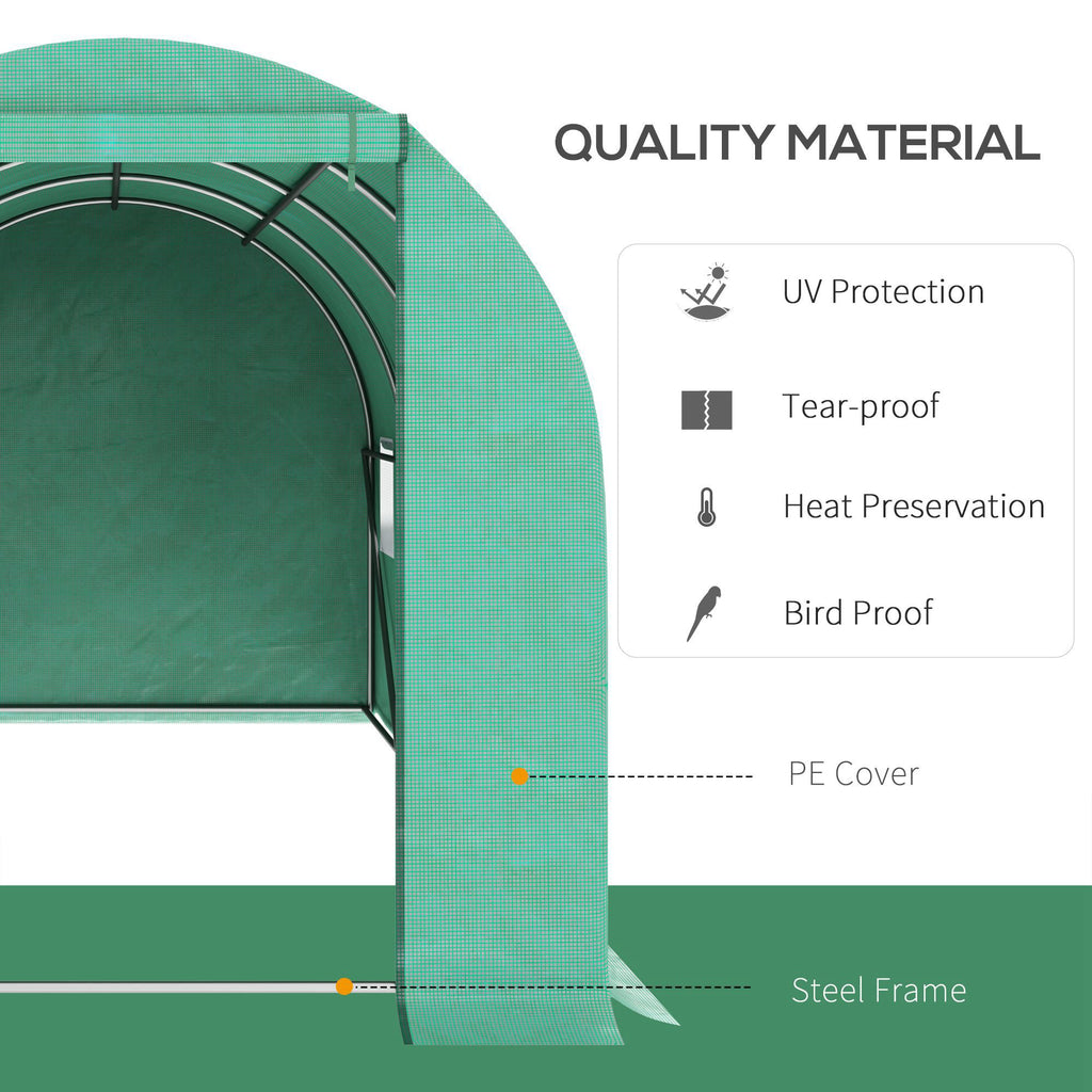 15' x 7' x 6.5' Walk-in Tunnel Hoop Greenhouse, Green House for Outside with PE Cover, Steel Frame, Roll-Up Zipper Door & Windows for Flowers, Vegetables, Tropical Plants, Green