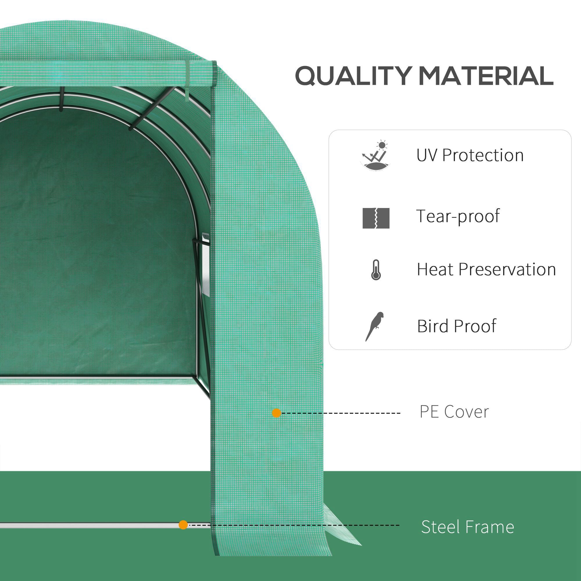 15' x 7' x 6.5' Walk-in Tunnel Hoop Greenhouse, Green House for Outside with PE Cover, Steel Frame, Roll-Up Zipper Door & Windows for Flowers, Vegetables, Tropical Plants, Green