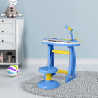 31-Key Kids Toy Keyboard Piano, Electronic Musical Instrument with Multiple Sounds, Stool, Microphone and Bright Flashing Lights, Blue