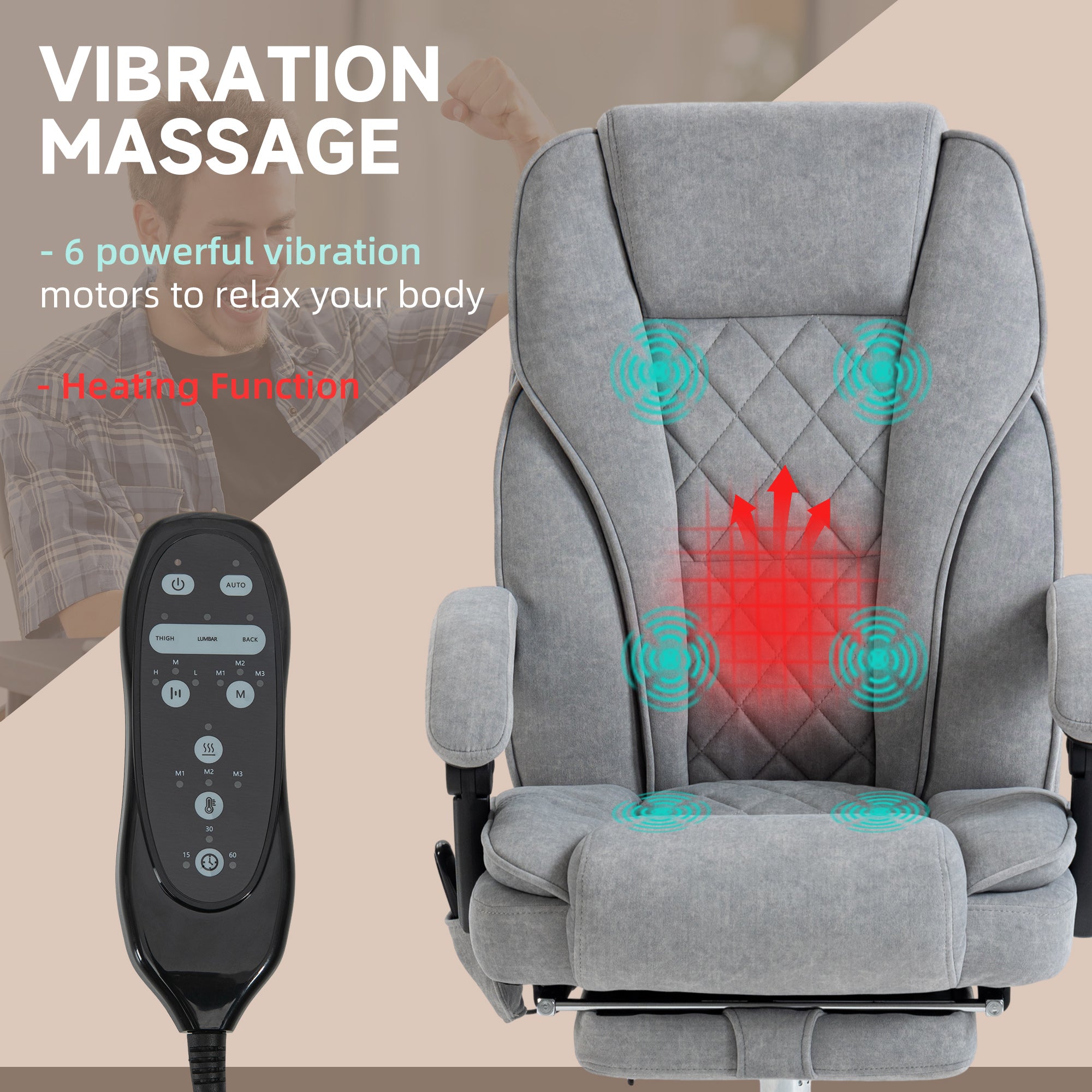 Massage Office Chair, Heated Reclining Computer Chair with Adjustable Height and Footrest