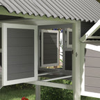 Wooden Chicken Coop with Run, 2 Nesting Boxes, 2 Roosting Bars, Ramp & Tray, Poultry Cage for 4-6 Chickens, Gray