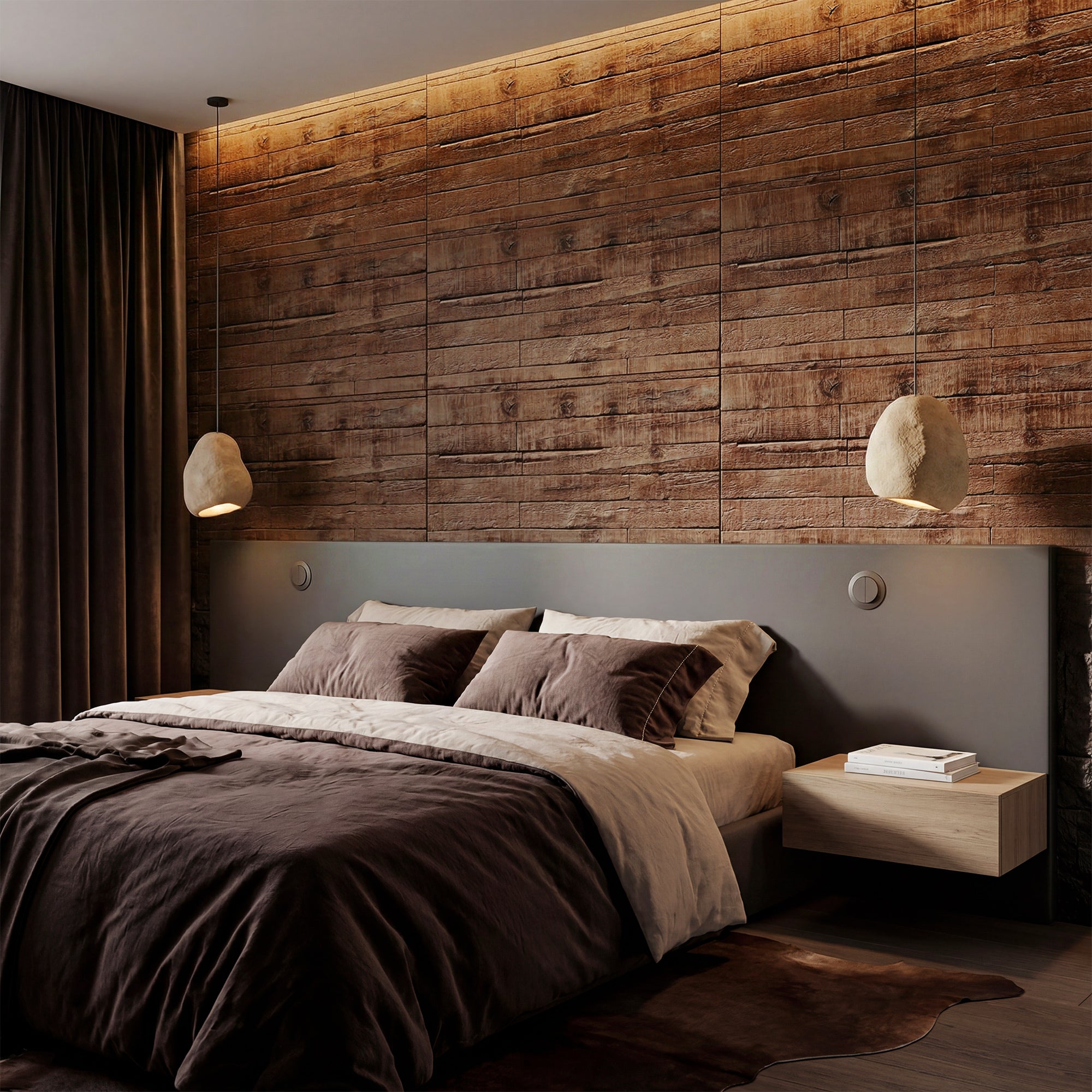 8-Pack 3D Faux Wood Wall Panels, Lightweight Polyurethane Panels for Interior and Exterior Accent Walls, Brown