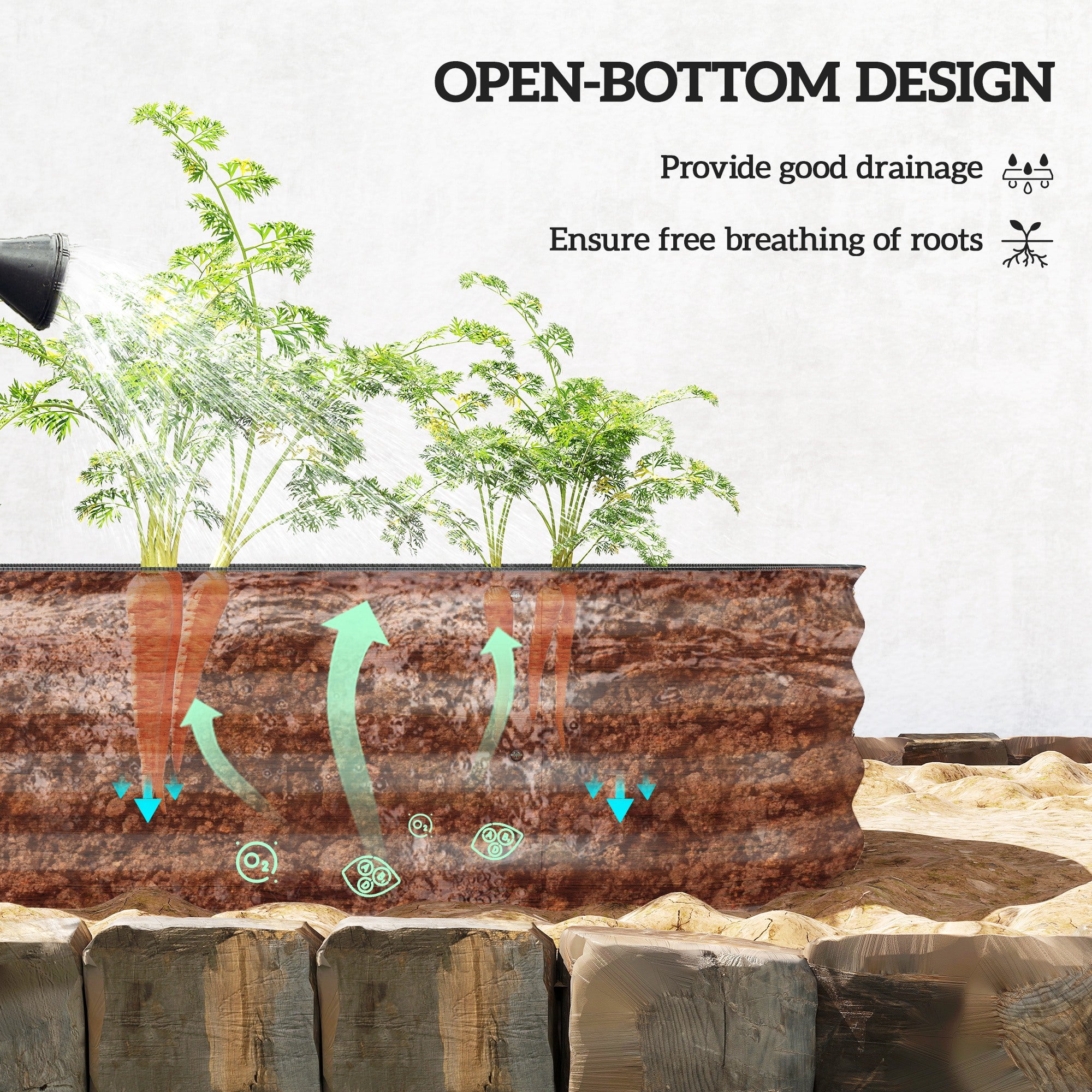 3.4' x 2' x 1' Galvanized Raised Garden Bed Kit, Metal Planter Box with Safety Edging, Brown