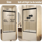 Double Sliding Shower Door with Explosion-Proof Safety Film and Stainless Steel Long Handle, Panel for Bathroom, 60" L x 0.5" W x 60" H, Matt Black