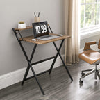 Folding Computer Desk, 27.6" Foldable Desk with Monitor Shelf for Small Space, Home Office, Study, Easy Assembly, Walnut