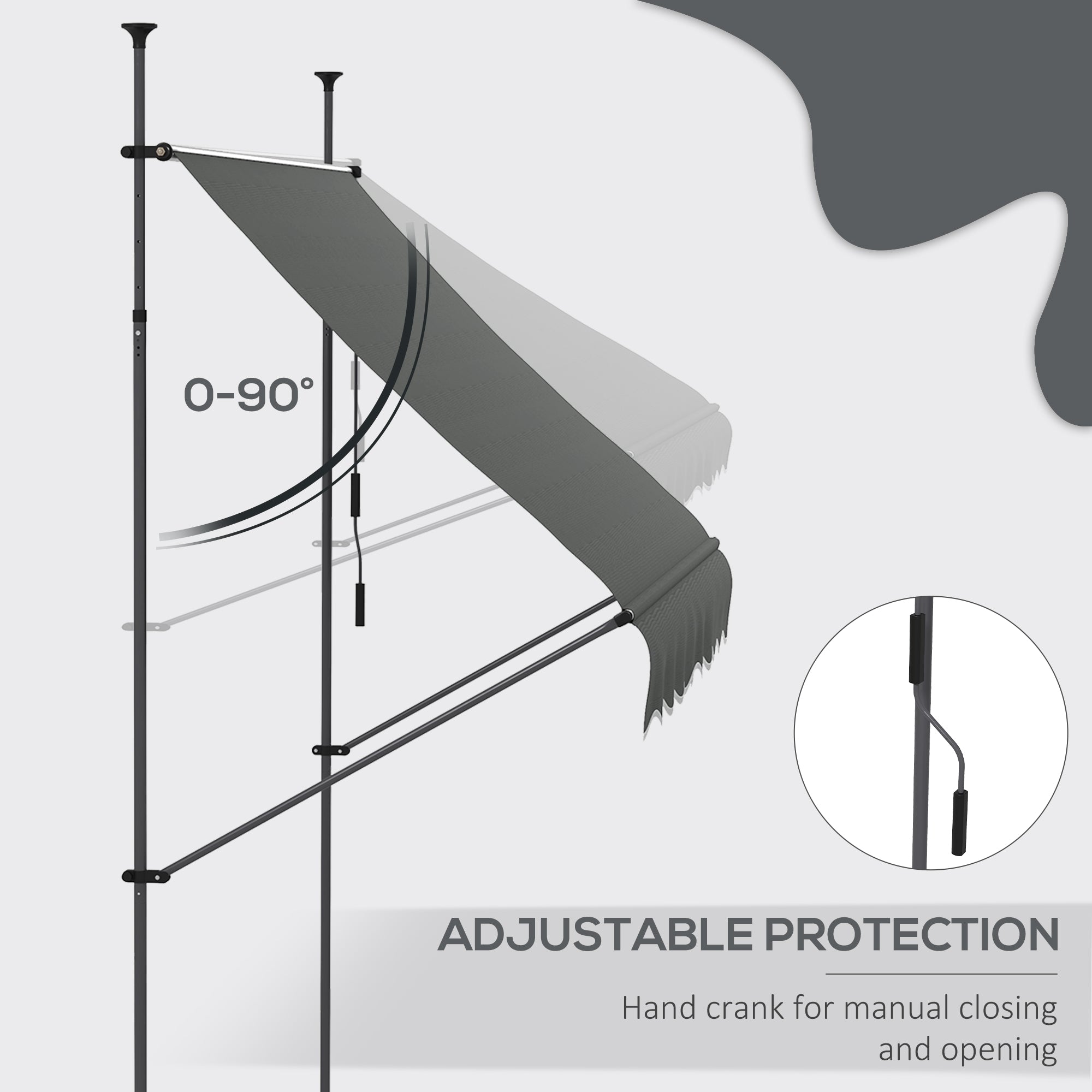 8' x 4' Manual Retractable Awning, Non-Screw Patio Awning, UV Resistant for Window or Door, Dark Gray