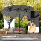 Double Sided Patio Umbrella, 9.7' Large Outdoor Market Umbrella with Push Button Tilt and Crank, 3 Air Vents and 12 Ribs, for Garden, Deck, Pool, Gray