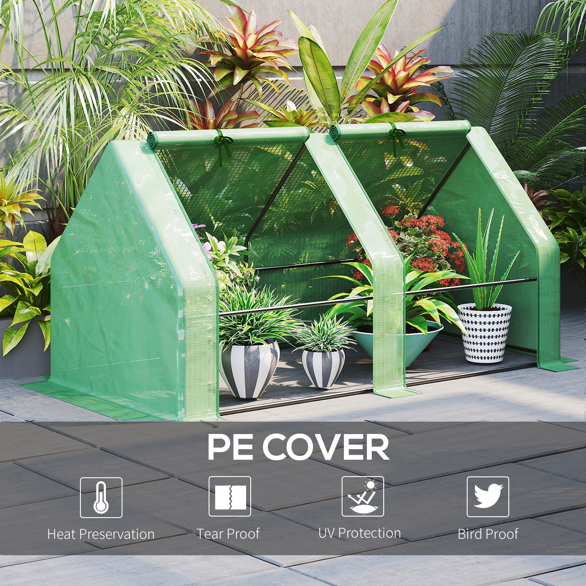 Portable Mini Greenhouse, Outdoor Garden with Large Zipper Doors and Water/UV PE Cover, 5.9' x 3' x 3', Green
