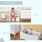 2-in-1 Kids Wooden Toy Organizer Chest Storage Box with Seat Bench Cabinet Chunk Cube with Safety Pneumatic Rod White